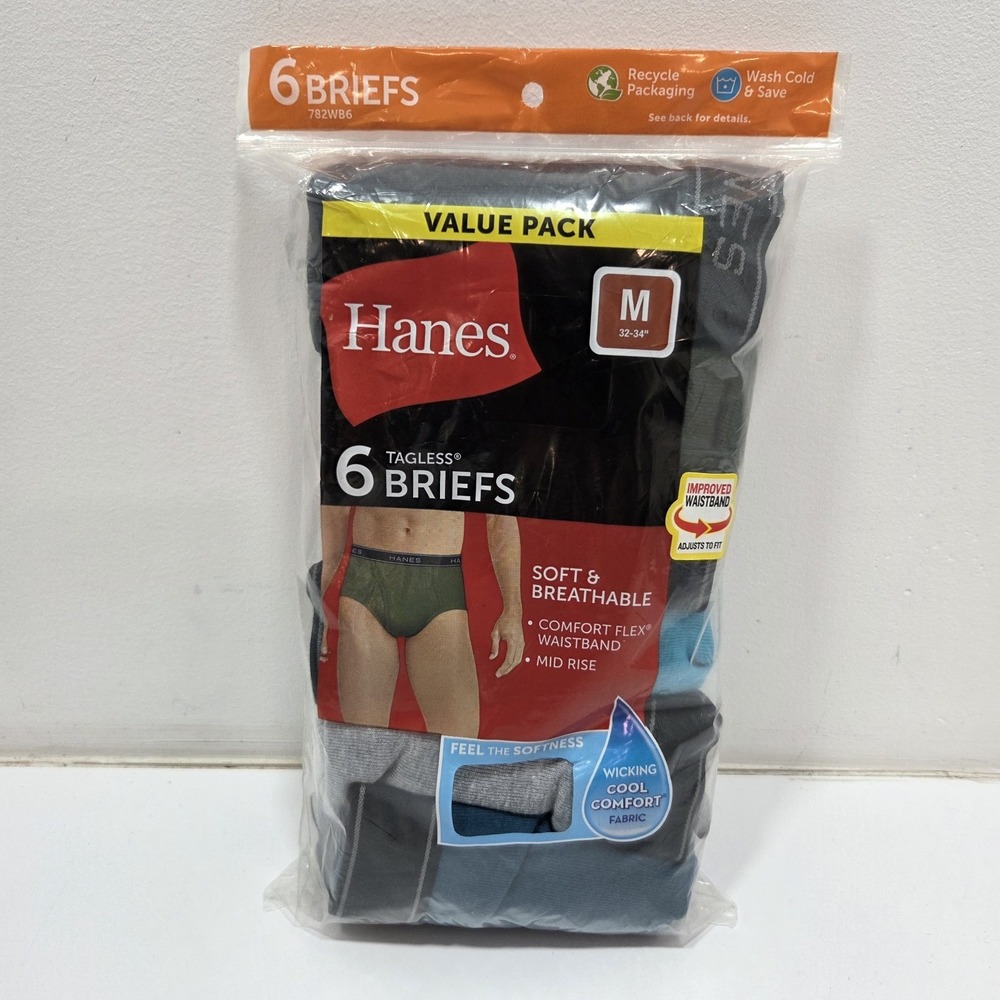 Hanes Men's TAGLESS Briefs 6-Pack Medium NEW!‎  2022